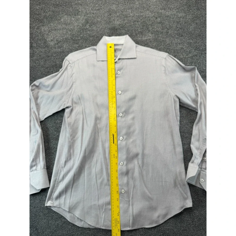 Bugatchi Uomo Mens 15.5 39 Gray Micro Check Cotton Dress Shirt Long Sleeve